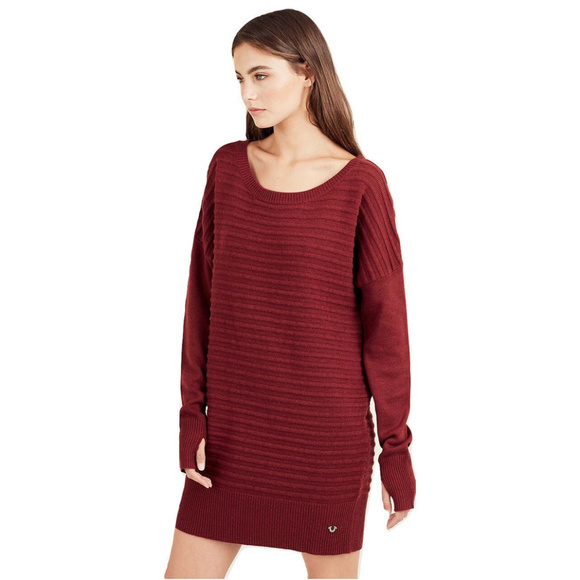 True Religion Women's Dolman Tunic Sweater Dress in Ox Blood - Picture 1 of 4